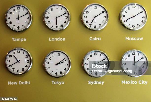 International Clocks Stock Photo - Download Image Now - Time Zone, Jet Lag, Clock