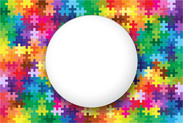 White circle on colorful jigsaw puzzles background White circle on colorful jigsaw puzzles background, Vector Illustration puzzle borders stock illustrations