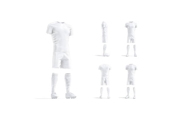 Blank white soccer uniform with t-shirt, short, socks, boots mockup