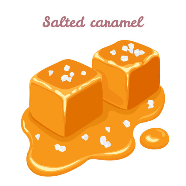 solone kawałki karmelu izolowane na białym tle. wektorowa ilustracja słodyczy w kreskówkowym płaskim stylu. - taffy stock illustrations
