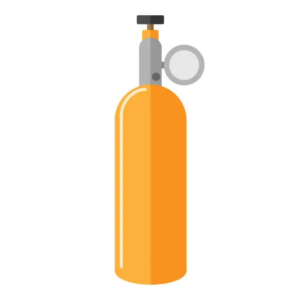 Vector illustration of Gas cylinder for diving isolated on white background. Yellow propane bottle icon container in flat style. Contemporary canister fuel storage