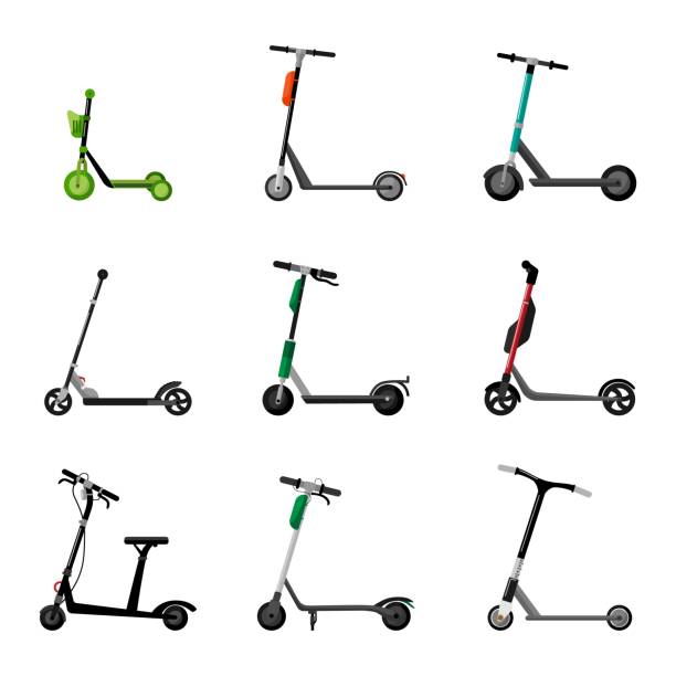 istock Set scooter on white background. Electric and trick scooter in style flat design. 1282332970