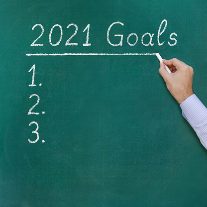 2021 Goals written with chalk on a green board
