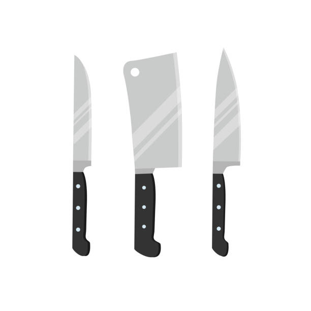 набор различных ножей, изолированных на белом фоне. - knife table knife kitchen knife white background stock illustrations