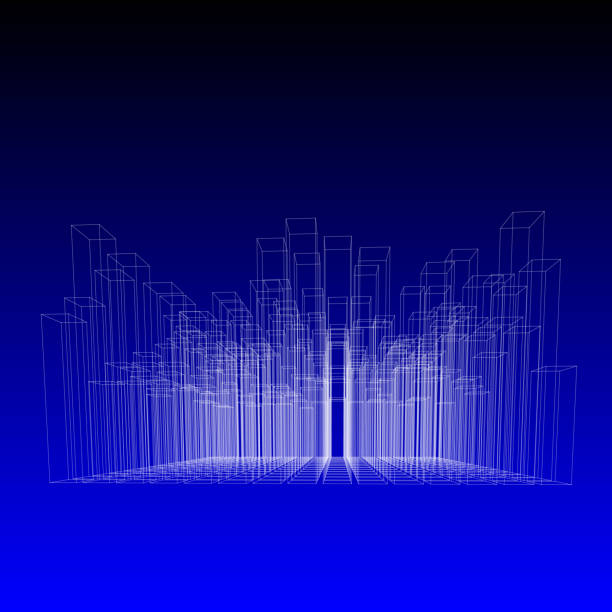 istock Side view of wireframe of model city. With perspective. 1282335452