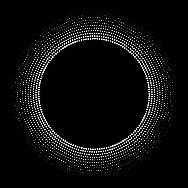 ilustrações, clipart, desenhos animados e ícones de pontos orbitais finos em círculos concêntricos, gradiente de tamanho radial fora por dimensionamento - eclipse