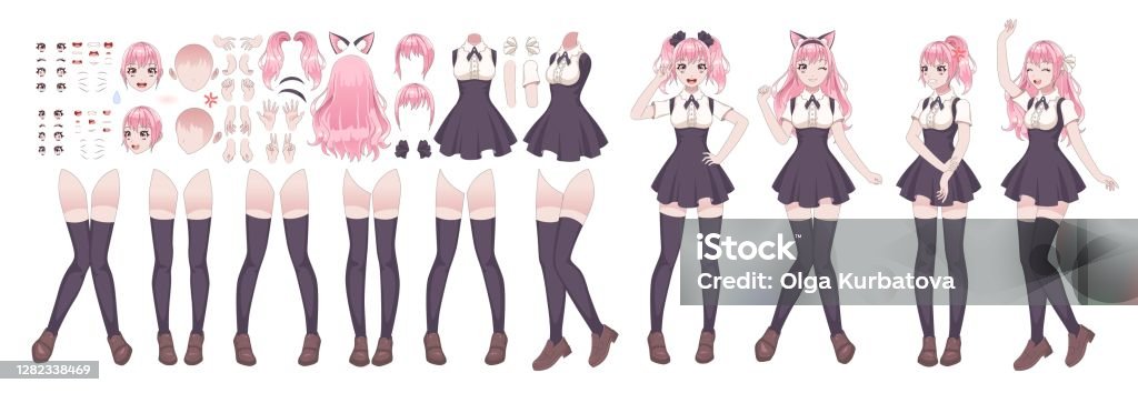 Ilustración de Kit De Personajes De Chicas De Anime Manga Japonesa Estilo Mujer Con Varias Emociones De La Cara Manos Y Piernas Posición Peinados Kawaii Asiático Adolescente En Cosplay Ropa Vector Cómico Ilustración de Kit De Personajes De Chicas De Anime Manga Japonesa Estilo Mujer Con Varias Emociones De La Cara Manos Y Piernas Posición Peinados Kawaii Asiático Adolescente En Cosplay Ropa Vector Cómico