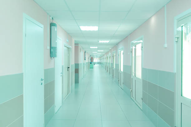 istock sterile hospital corridor general view, perspective. selective focus 1282340684