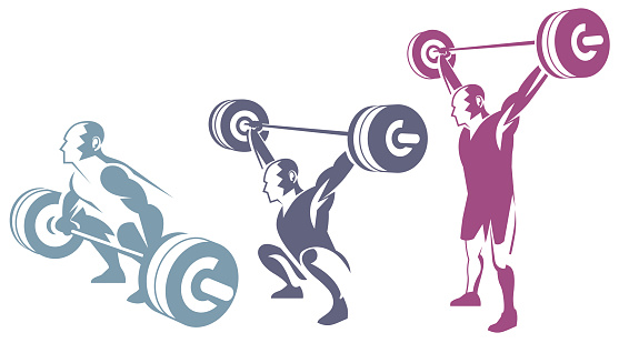 Weightlifters silhouette in three sequences