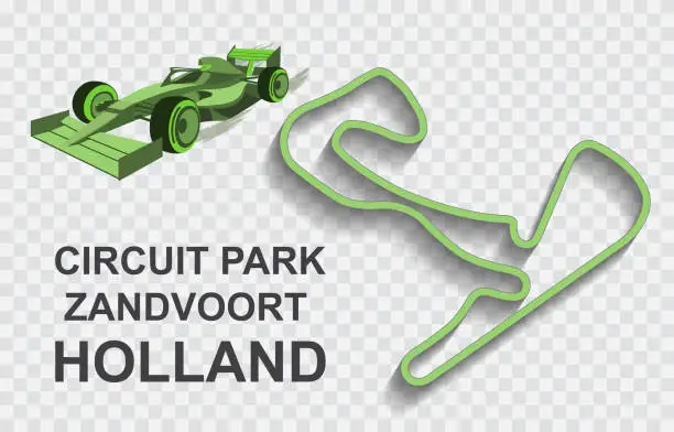 Vector illustration of Holland grand prix race track for open-wheel single-seater racing car or open-wheel single-seater racing car. Detailed racetrack or national circuit