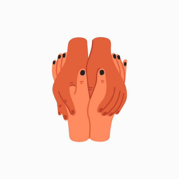 Compassion. Empathy and Compassion icon - holding hands Compassion. Empathy and Compassion icon - holding hands. Helping hand or psychological care. Vector illustration in flat cartoon style on white background. woman comforting depressed friend stock illustrations