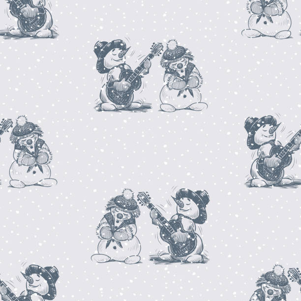 illustrations, cliparts, dessins animés et icônes de motif sans couture od croquis bonhommes de neige joyeux dans l’amour - pair couple love humor