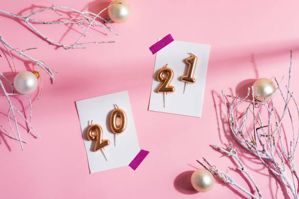 istock Christmas corner frame with numbers 2021 and decoration. 1282344430