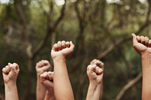Live life passionately and with purpose Cropped shot of a group of unrecognisable people raising their hands in solidarity out in nature racial equality photos stock pictures, royalty-free photos & images