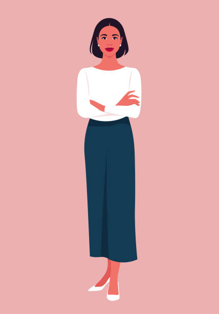 ilustrações, clipart, desenhos animados e ícones de retrato de uma mulher hispânica está de braços cruzados. - business person white background isolated smiling