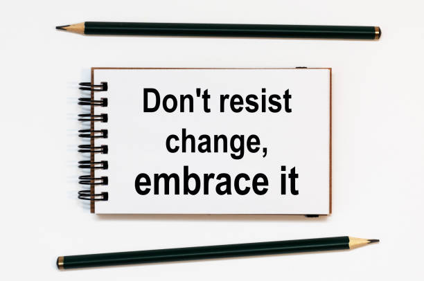 istock WHITE SPIRAL NOTEBOOK, TWO PENCILS WITH TEXT Don't resist change, embrace it 1282345250