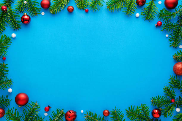 istock Christmas background with decorative frame of Christmas tree decorations 1282345965