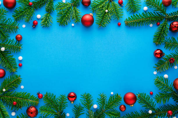 istock Blue christmas background with christmas decorations 1282345982