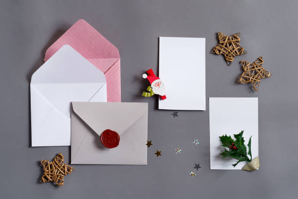 istock Christmas mockup cards with envelopes and holiday decoration. 1282347802