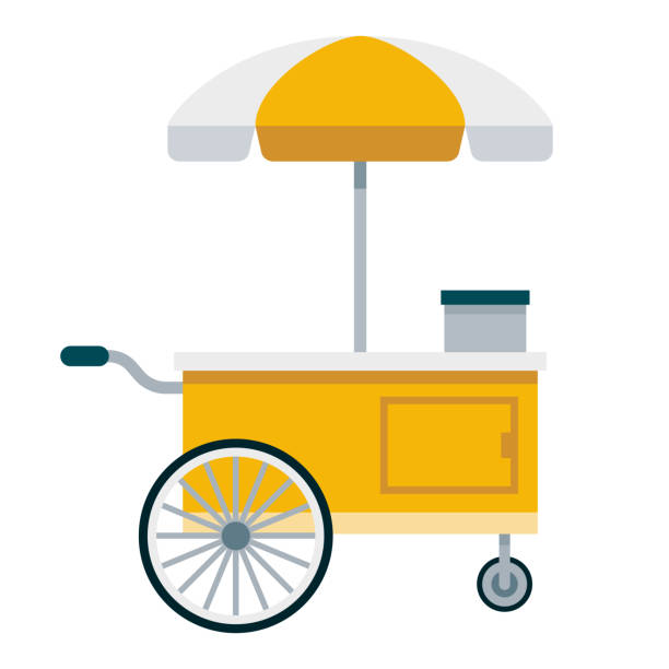 Food Cart Icon on Transparent Background A flat design icon on a transparent background (can be placed onto any colored background). File is built in the CMYK color space for optimal printing. Color swatches are global so it’s easy to change colors across the document. No transparencies, blends or gradients used. concession stand stock illustrations