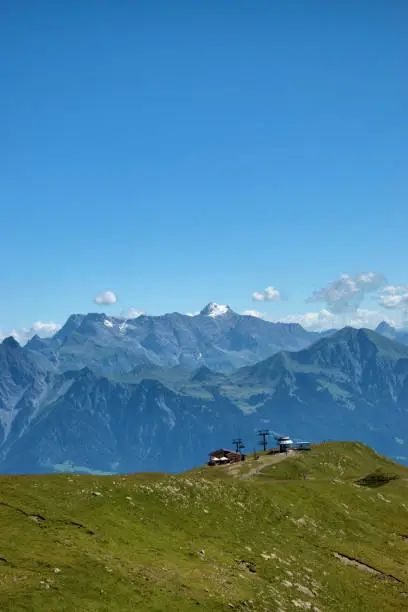 View to the peak of the mount Schesaplana from the mout Pizol in Switzerland August 7,2020