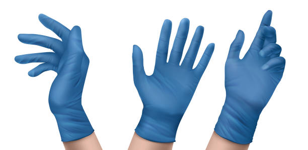 синий нитриль медицинские перчатки на руках - hand in latex glove stock illustrations