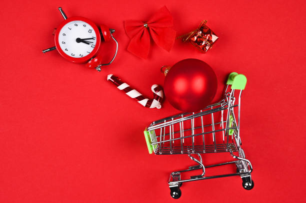 istock New year shopping concept on red background 1282354640