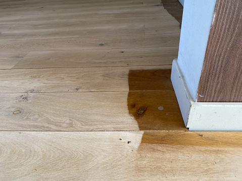 Polishing the old oak parquet floor in the living room