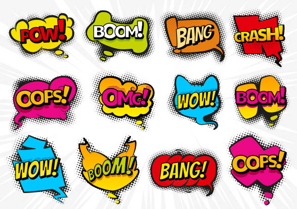 ilustrações de stock, clip art, desenhos animados e ícones de comic speech bubbles set with text wow, omg, boom, bang. vector cartoon illustrations isolated on white background. comic collection colored sound chat text effects in pop art style - bomb exploding vector problems