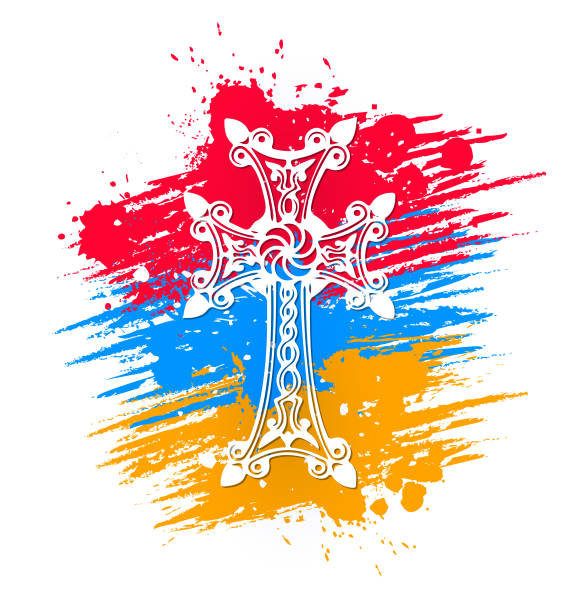 ermeni haçı - ermeni bayrağı stock illustrations