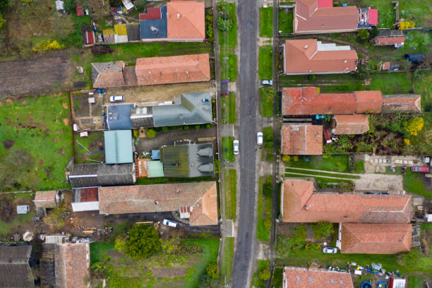 istock Flying over village area in autumn 1282361327