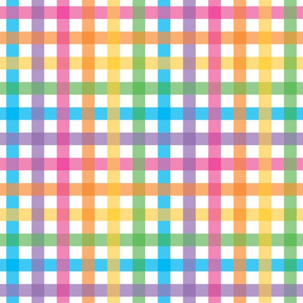 ilustrações de stock, clip art, desenhos animados e ícones de pastel overlapping ribbon seamless pattern - vibrant color checked backgrounds multi colored