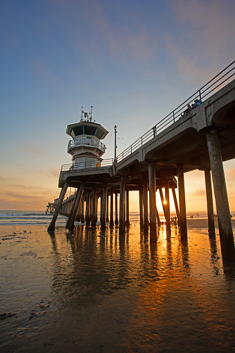 sunset at Huntington Beach, CA pier