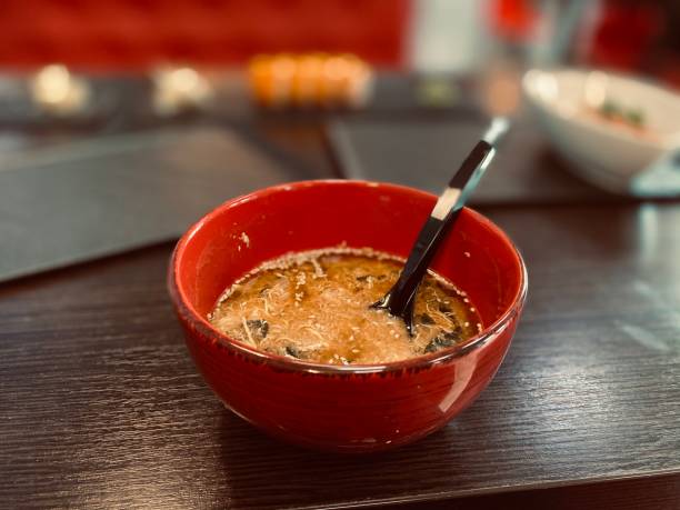 istock Japanese soups in red plates 1282365459