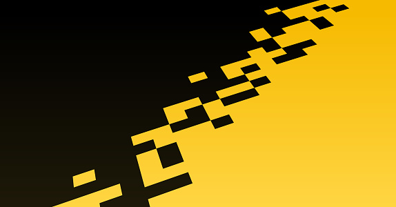 Black and yellow pixel transition under construction abstract background.