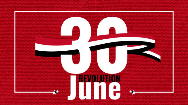 30 czerwca rewolucja w egipcie. egipskie święto narodowe kartka z życzeniami, plakat, szablon banner z machając flagą na czerwonym grunge tle. ilustracja wektorowa - egypt revolution protest egyptian culture stock illustrations