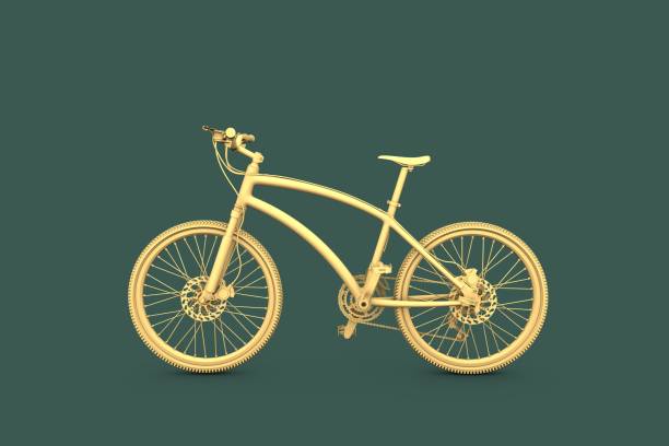 bicicletta gialla 3d su sfondo verde - racing bicycle bicycle cycling yellow foto e immagini stock