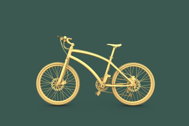 żółty rower 3d na zielonym tle - racing bicycle bicycle cycling yellow zdjęcia i obrazy z banku zdjęć