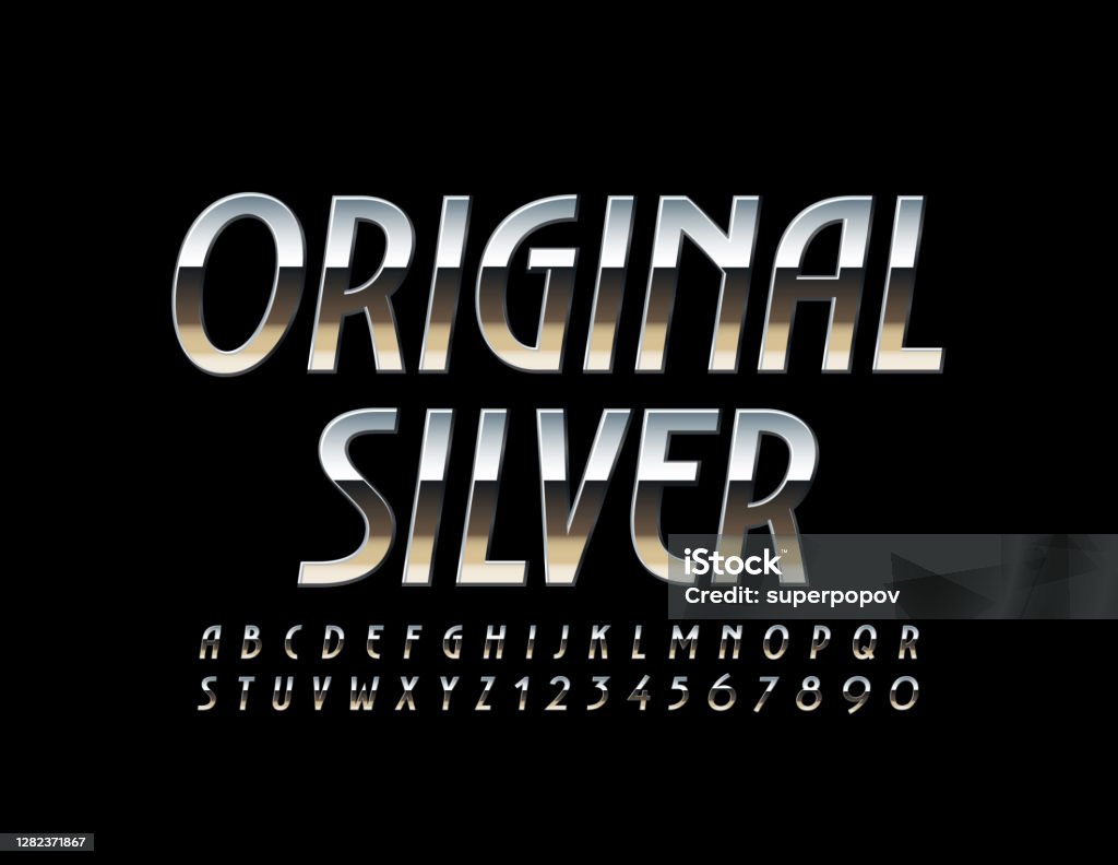 Skeptron Lettering Silver Color Vector Original Silver Letters And Numbers Shiny Metallic Alphabet ...