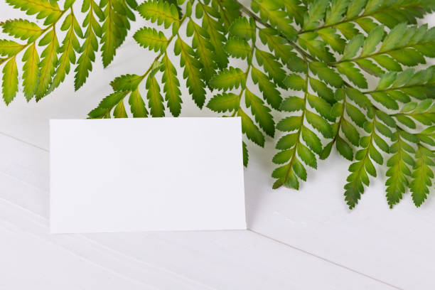 istock Greenery empty card mock up for wedding invitation, greeting card, place card 1282375363