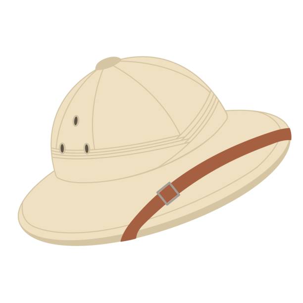 French army pith helmet Safari hat, French army pith helmet for tourists, hunters and explorers. Vector flat illustration explorer hat stock illustrations