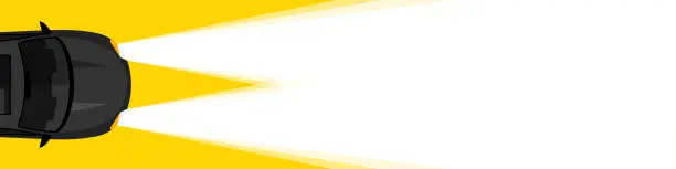 Vector illustration of Banner concept. Banner car light on yellow background, view from above. Vector illustration