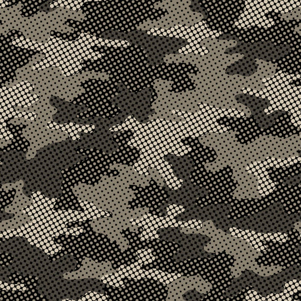 illustrations, cliparts, dessins animés et icônes de modèle en pointillés en demi-teinte de peau de camouflage militaire complet - camouflage