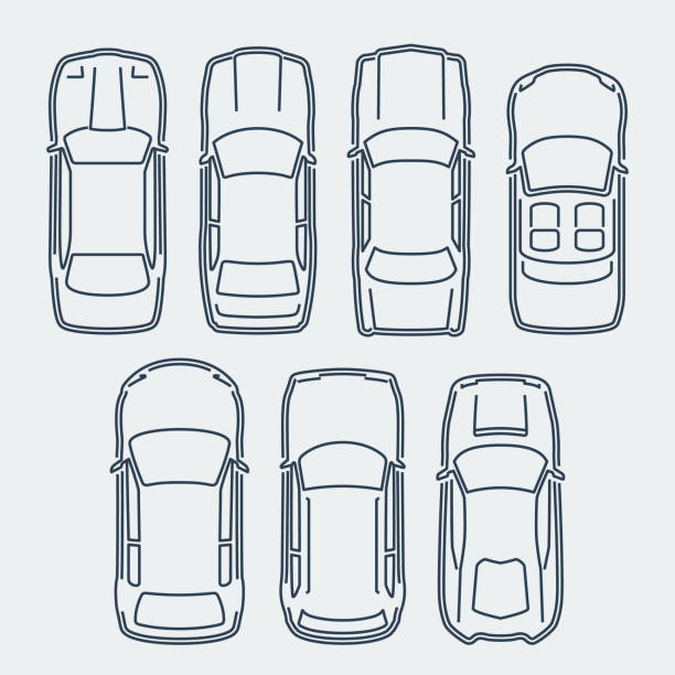 Vector Set of Cars in Outline Style, Top View Vector Set of Cars in Outline Style, Top View sports utility vehicle illustrations stock illustrations