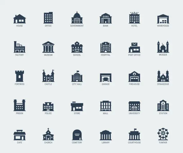Vector illustration of Government and City Buildings Vector Icon Set