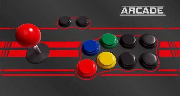 Vector illustration of Realistic Vector Joystick and Buttons for Retro Arcade Cabinet