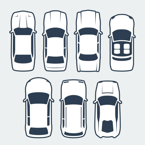Vector Set of Cars Silhouettes, Top View Vector Set of Cars Silhouettes, Top View sports utility vehicle illustrations stock illustrations