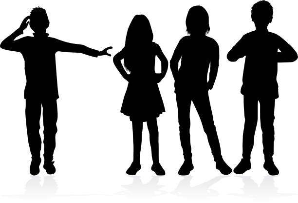 istock Black silhouette of children on white background. 1282380511