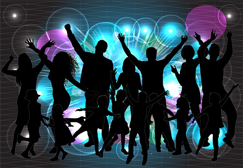 Vector silhouette of family. Dancing people.