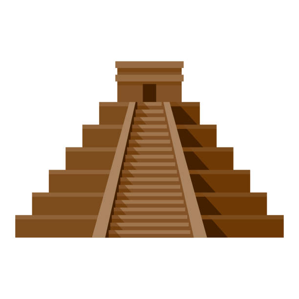 Aztec Temple Icon on Transparent Background A flat design icon on a transparent background (can be placed onto any colored background). File is built in the CMYK color space for optimal printing. Color swatches are global so it’s easy to change colors across the document. No transparencies, blends or gradients used. maya temple stock illustrations